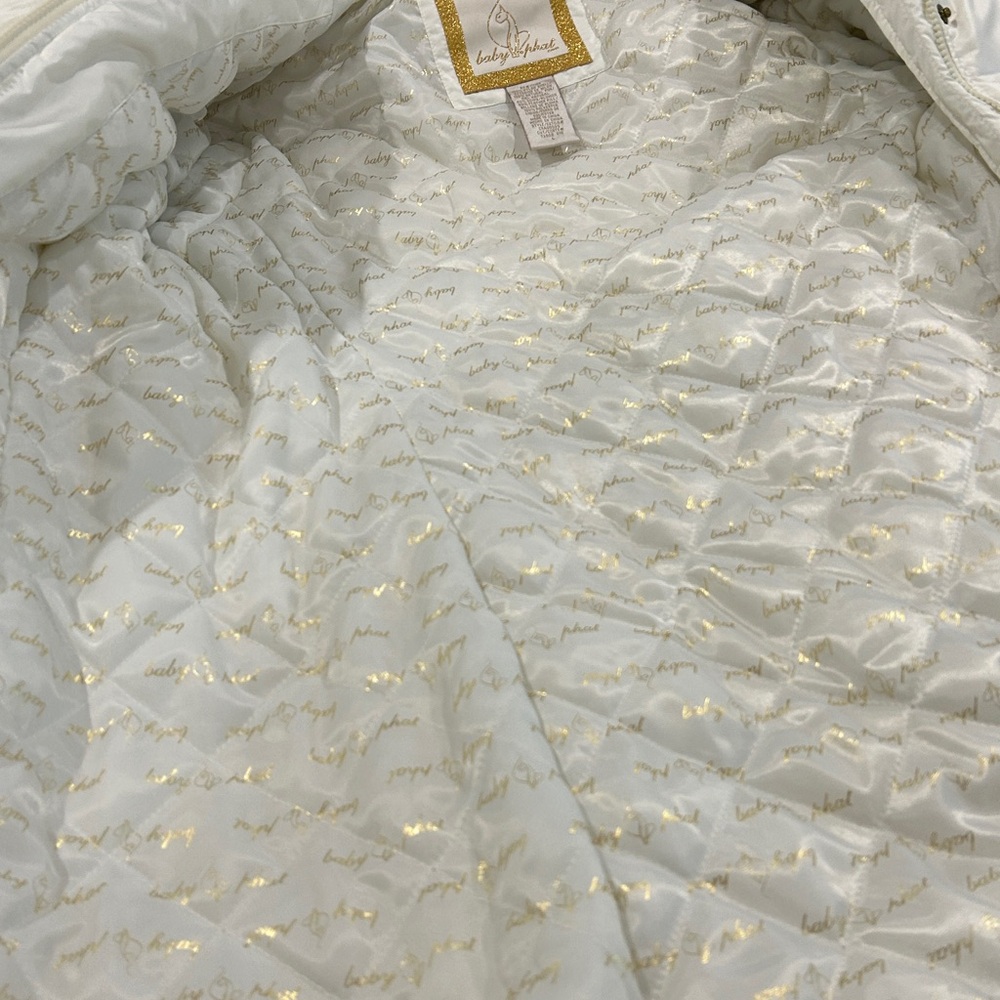 Y2K Baby Phat White Long Down Puffer Jacket Faux Fur Hood |Size Large - Picture 15 of 17